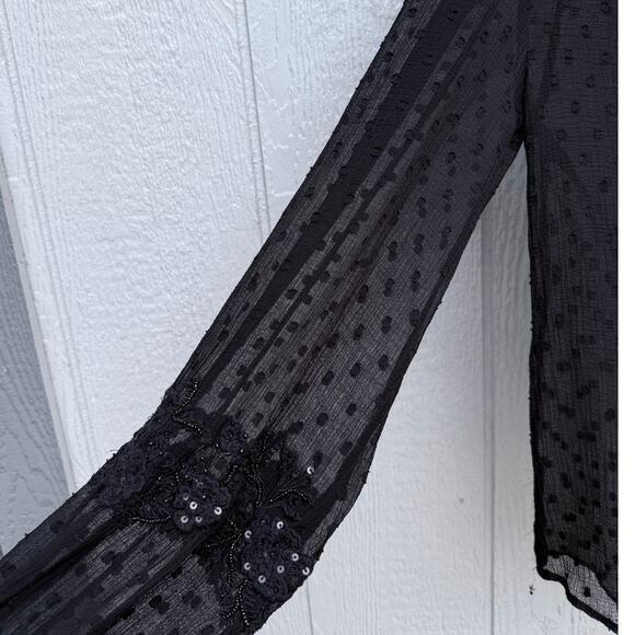 WALTER BAKER black swiss dot semi sheer billow sleeve embellished Candice top - Picture 7 of 11